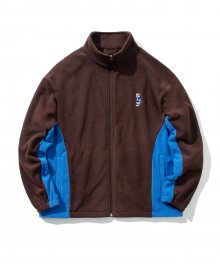 EMBROIDERY DAN COLOR BLOCK FLEECE JACKET BROWN