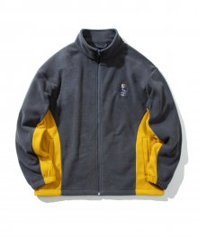 EMBROIDERY DAN COLOR BLOCK FLEECE JACKET CHARCOAL