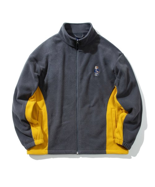 MUSINSA YALE EMBROIDERY DAN COLOR BLOCK FLEECE JACKET CHARCOAL
