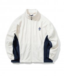 EMBROIDERY DAN COLOR BLOCK FLEECE JACKET IVORY