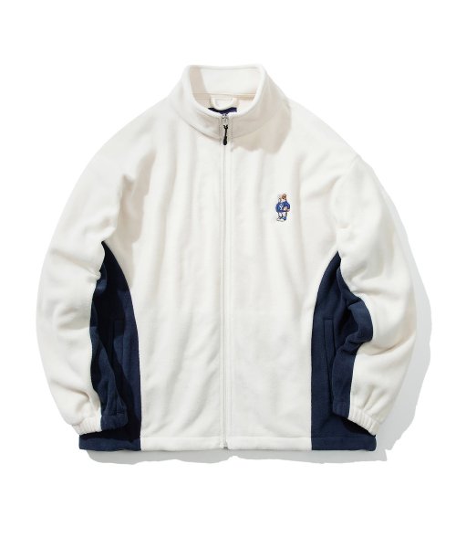 MUSINSA YALE EMBROIDERY DAN COLOR BLOCK FLEECE JACKET IVORY