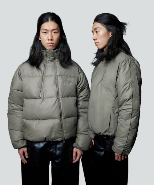 MUSINSA | NACHE ASYMMETRIC REVERSIBLE Puffer Jacket (UNISEX / MUD