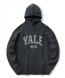 HEAVY GAUGE 2 TONE ARCH CABLE KNIT HOODIE CHARCOAL