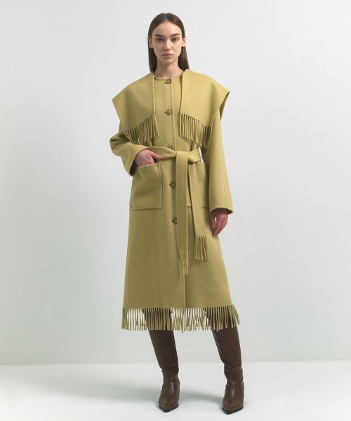 Ручное пальто из шерсти с бахромой Yellow