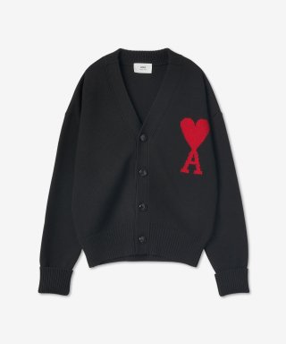 아미(AMI) 공용 빅 하트 로고 가디건 - 블랙 / BFUKC002018009