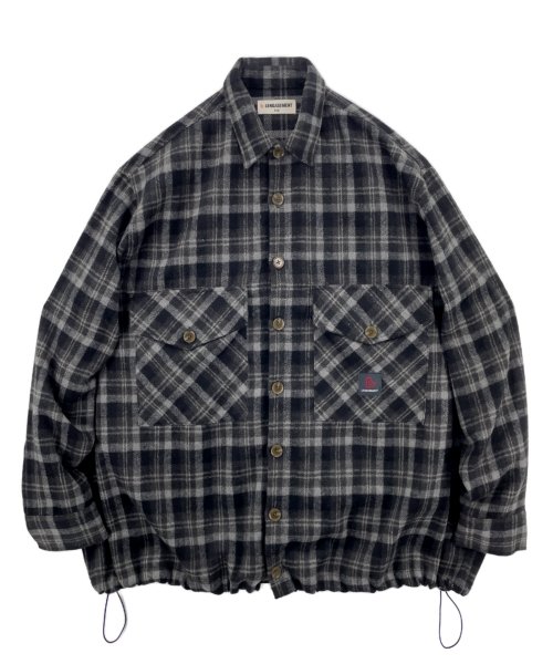 MUSINSA | LENGAGEMENT Oversized Raised Wool Check Shirt Jacket [Black]