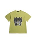디쏘에이치(D.XO.H) 투 캣츠 로고 티셔츠 올리브 그린