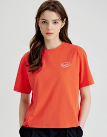오렌지 로고 포인트 반팔 라운드넥 티셔츠_DWTS3B411O2