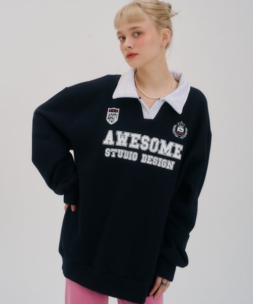 Свитшот с воротником и графическим принтом Uniform Dark Navy
