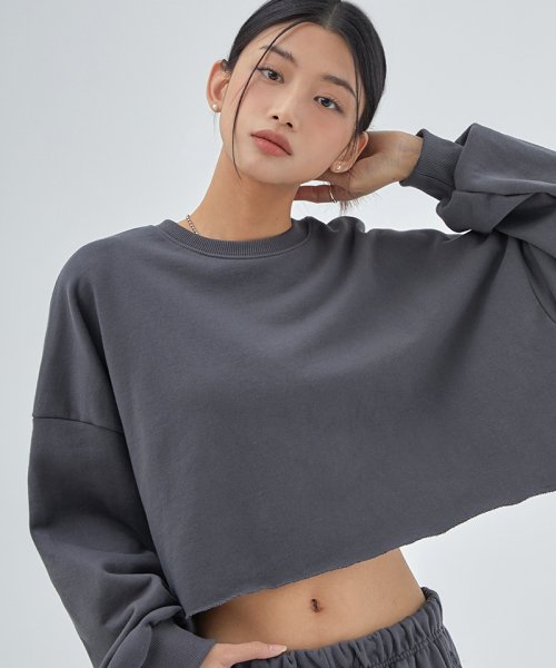 MUSINSA | ACOVER Raw Edge Crop Sweatshirt Charcoal