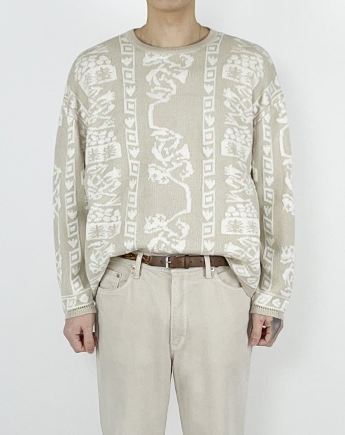 Мягкий шерстяной джемпер с жаккардовым узором (Beige)