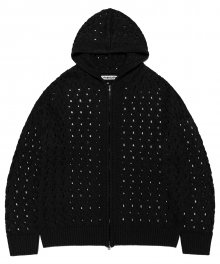 CABLE TWISTED HOODED ZIP UP [BLACK]