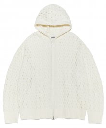 CABLE TWISTED HOODED ZIP UP [IVORY]