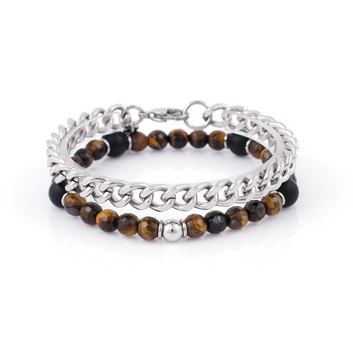JBANS CLASSIC - Curtid Tiger 418 Stone Medium Surgical Steel 638 Chain Bracelet Set (C2301-SE279_YL)