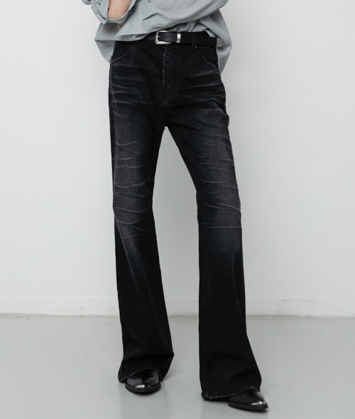 MUSINSA | LMOOD Slash Flare Denim Washed Black