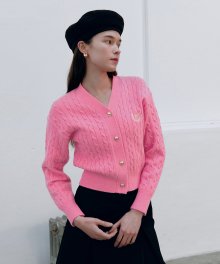 V NECK CABLE CARDIGAN LIGHT PINK