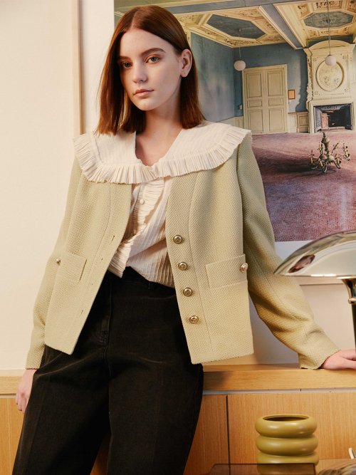 Collarless Button Jacket