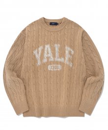 2 TONE ARCH LOGO CABLE KNIT BEIGE