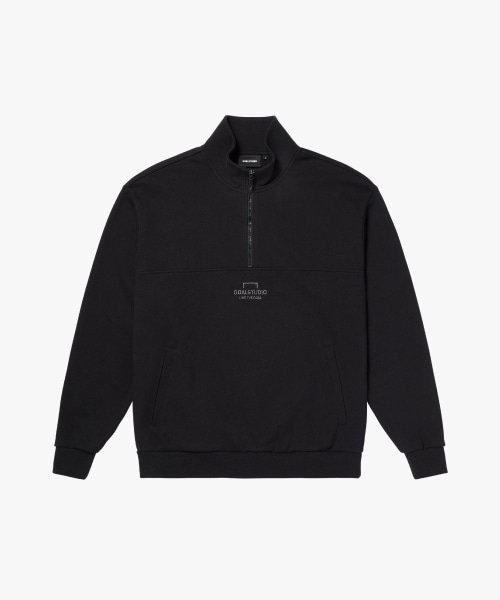 EMBROIDERY HALF ZIP-UP-BLACK