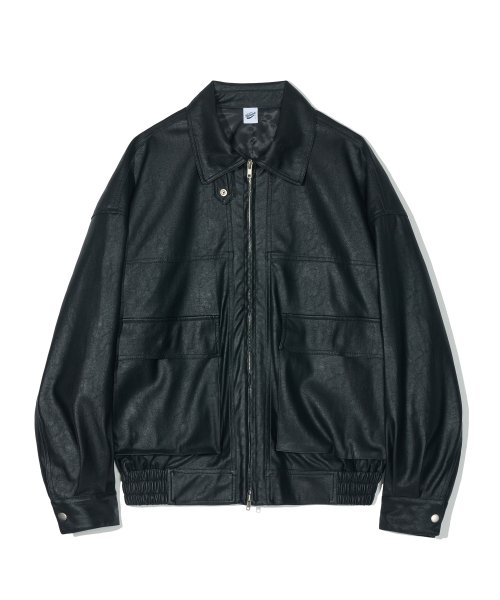 MUSINSA | PARTIMENTO [Vegan Leather] Oversized Bomber Jacket Black