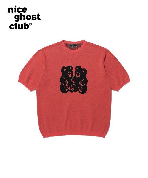 MUSINSA | NICE GHOST CLUB Gumi Bear Knit Half T-Shirt_Red