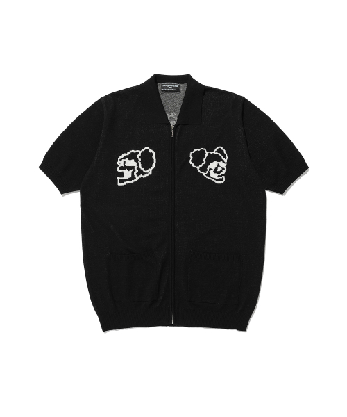 JUGGLING SKELETONS HALF KNIT ZIP UP POLO_BLACK(NG2DSUK681A)