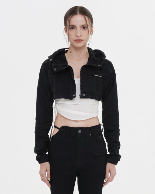 DETAIL HOODED BOLERO [BLACK]