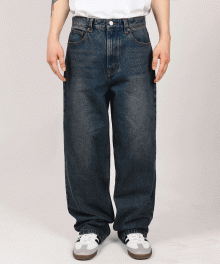 WASHED WIDE DENIM PANTS DARK BLUE