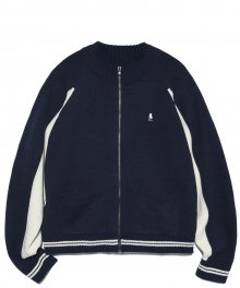 COLOR BLOCK KNIT ZIP UP NAVY