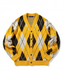 CLASSIC ARGYLE MOHAIR KNIT CARDIGAN YELLOW