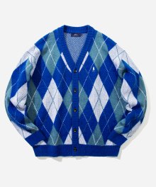 CLASSIC ARGYLE MOHAIR KNIT CARDIGAN BLUE