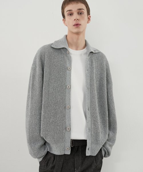 Меланжевый кардиган с высоким горлом [GREY]