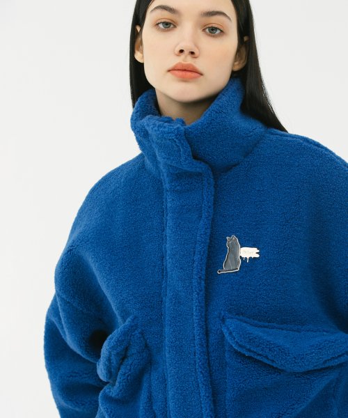 MUSINSA | FALLETT Fluffy Crop Boa Jacket Vivid Blue
