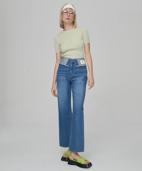 FOLDOVER HIGH-RISE DENIM - BLUE