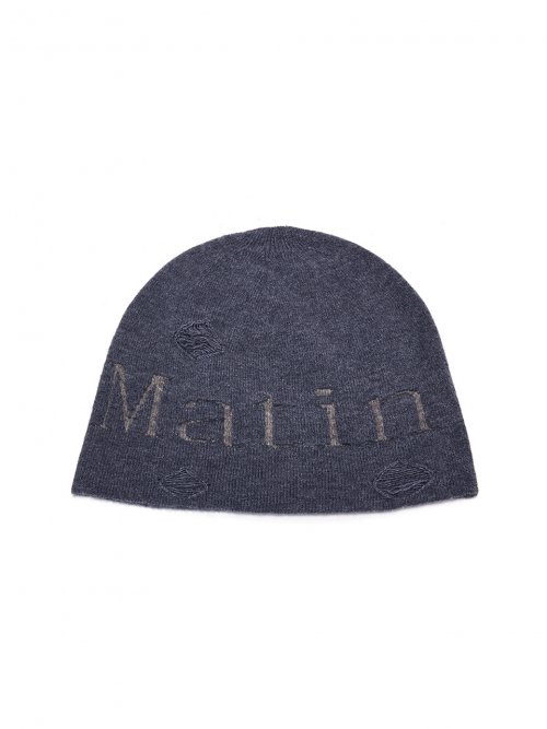 MUSINSA | MATIN KIM LOGO VINTAGE SHORT BEANIE IN SMOKE BLUE