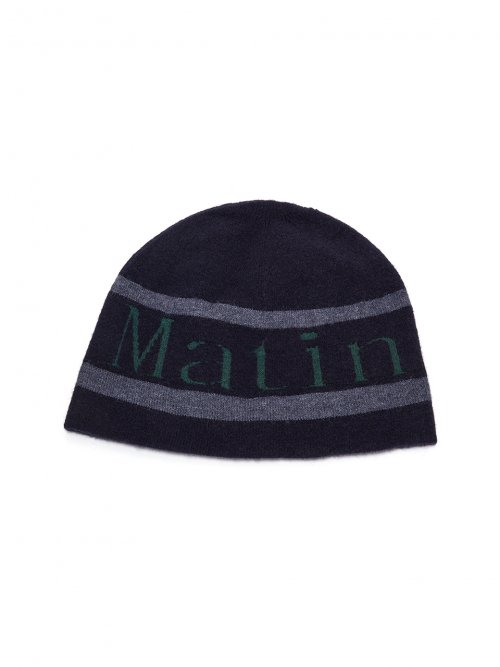 MUSINSA | MATIN KIM STRIPE LOGO SHORT BEANIE IN NAVY