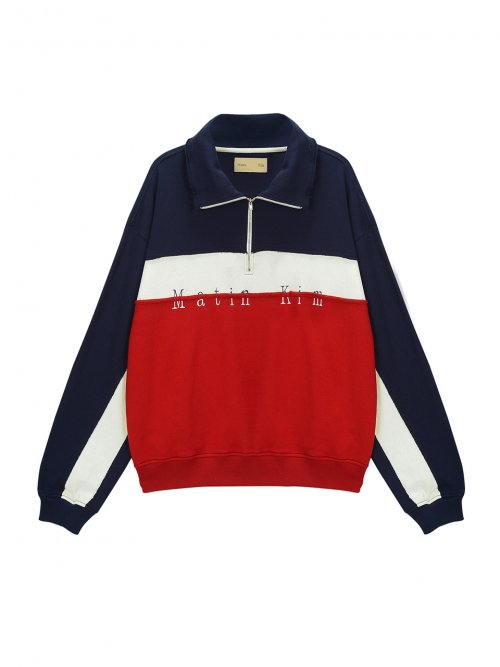 MUSINSA | MATIN KIM COLOR BLOCK LOGO HALF ZIP SWEATSHIRT IN RED