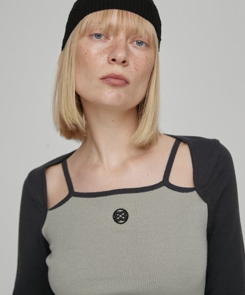 COMBI SLEEVELESS KNIT TOP - KHAKI