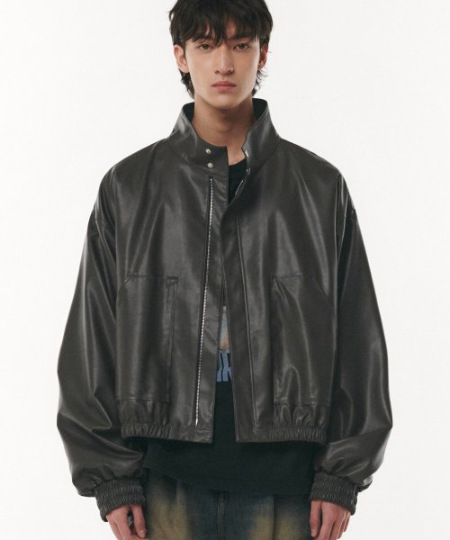 MUSINSA | ドフジェーソン Vegan Leather Pleated Field Jacket GRAY