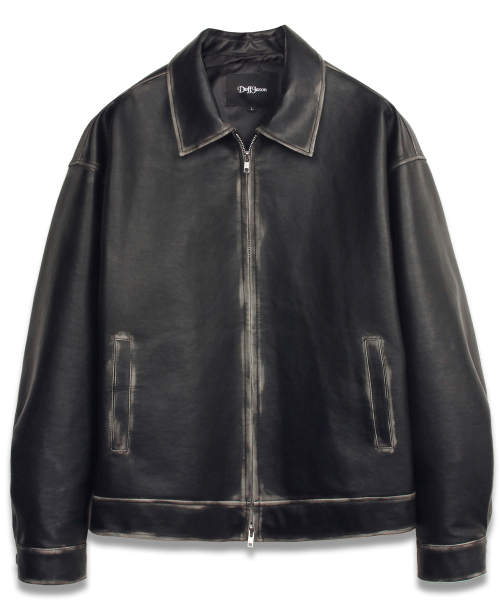MUSINSA | DOFFJASON Loose Fit washed leather single jacket