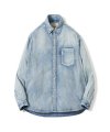 Button Down Shirt Cotton High Density Twill Denim Cloth Washer Finish (Light Blue)
