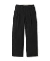 Two Pleated Wide Chino Pants Cotton / Linen Blend Twill Cloth Resilient Hard Finish (Black)
