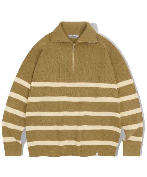 Трикотажная полосатая кофта на молнии - Beige