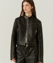 FAUX Leather Vintage Racer Jacket in Black