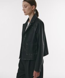 FAUX Leather Midi Vintage Blazer in Black