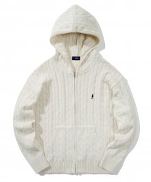 HERITAGE UNIVERSITY DAN CABLE KNIT HOODIE ZIP UP IVORY