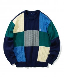 MIX CABLE CREWNECK KNIT NAVY