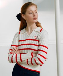 V NECK COLLAR STRIPE KINT RED