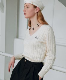 ROLA V NECK CABLE KNIT IVORY