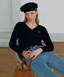 ROLA V NECK CABLE KNIT BLACK